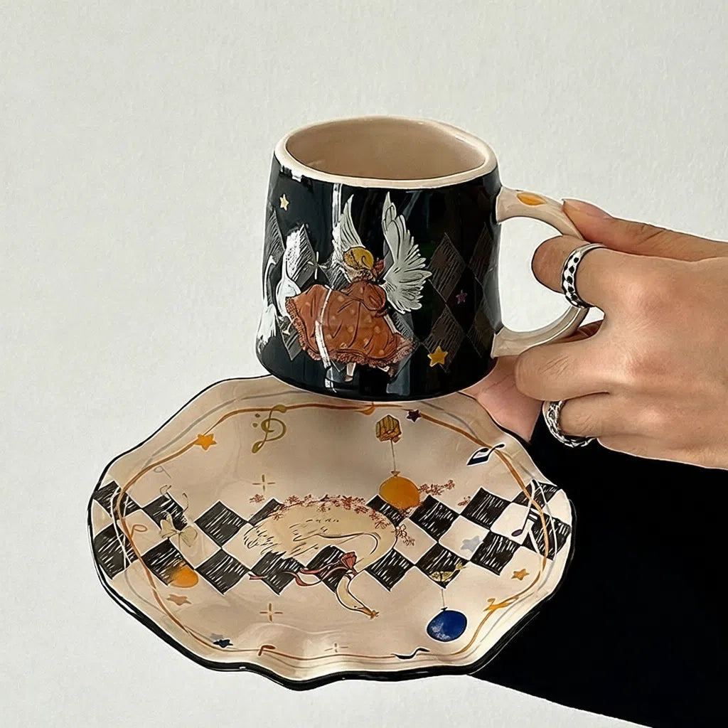 Felicia Black Ripple Coffee Cup & Saucer - Velart Home