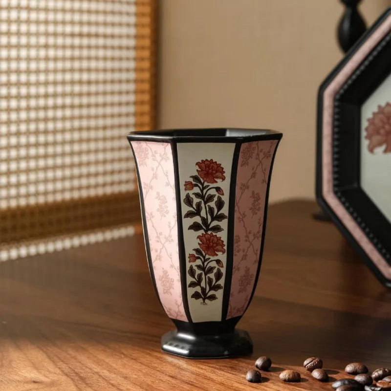Octagonal Floral Ceramic Coffee Cup - VELART HOME