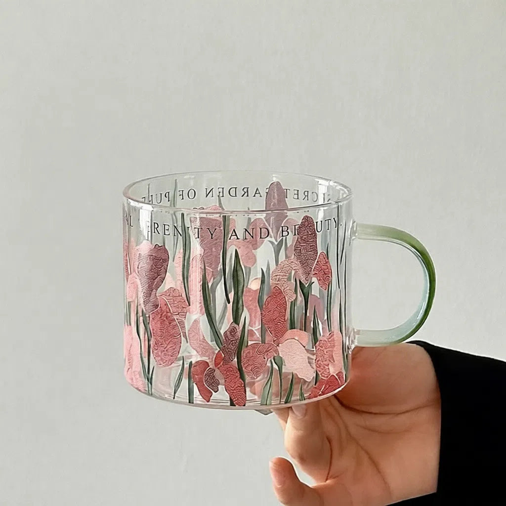 Red Iris Garden Glass Mug - Velart Home