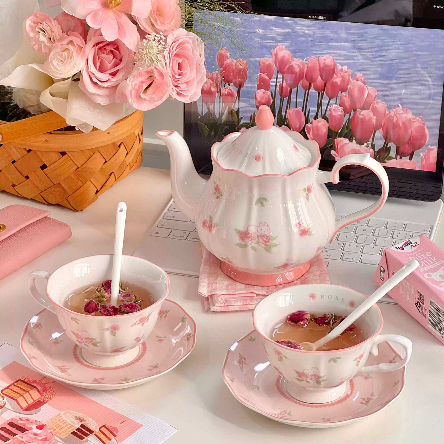 Cute Pink Rose Ceramic Teapot Set - Velart Home