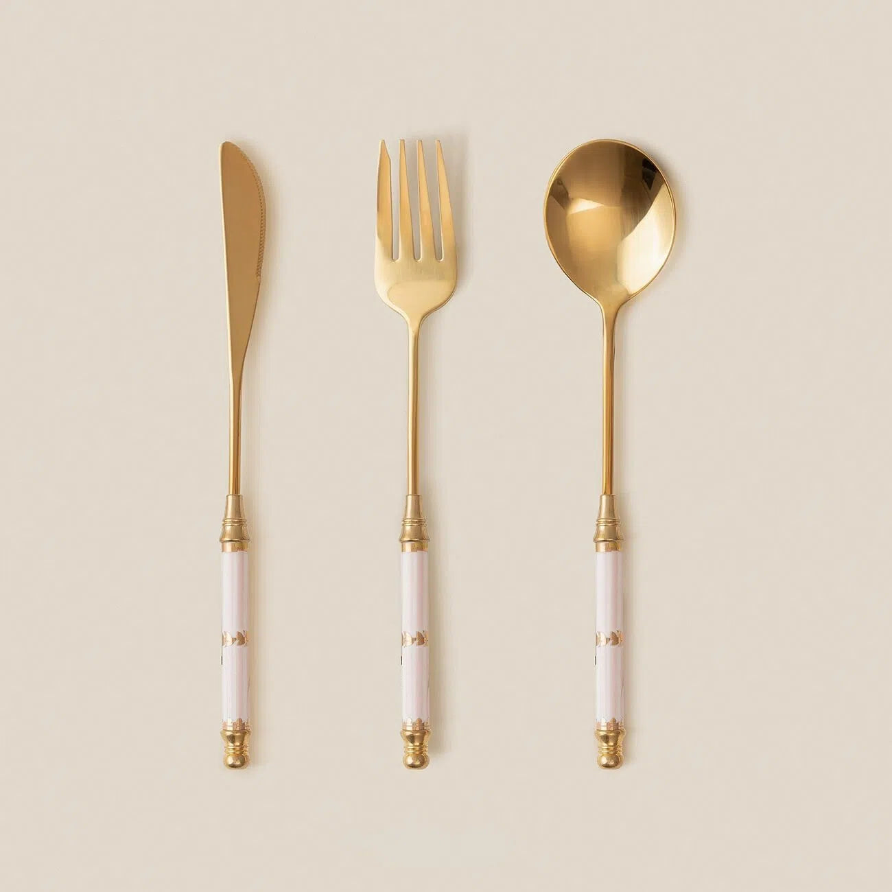 GLORIOUS CERAMIC HANDLE GOLD FLATWARE SET - Velart Home