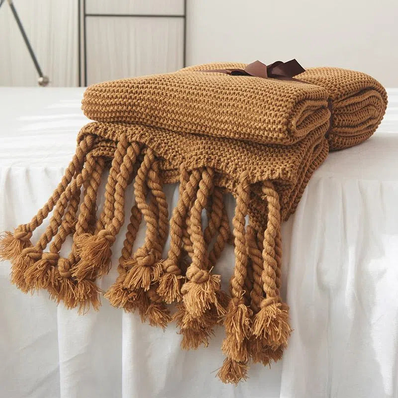 Knitting Blanket - Fine Grid Tassel - Velart Home