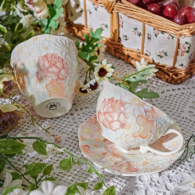 Hand Drawn Pink Floral Coffee Cup Set - Velart Home
