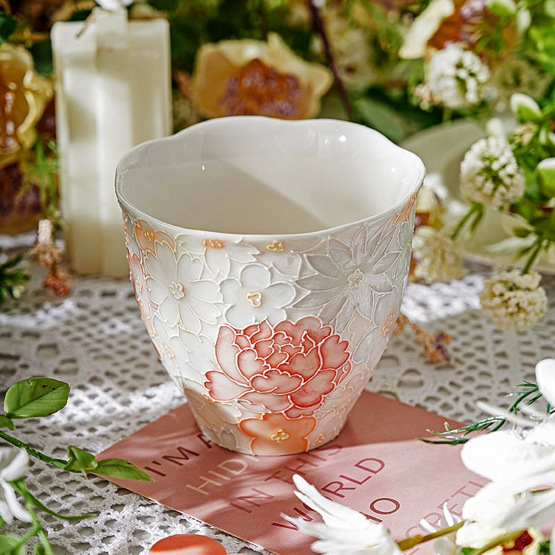 Hand Drawn Pink Floral Coffee Cup Set - Velart Home