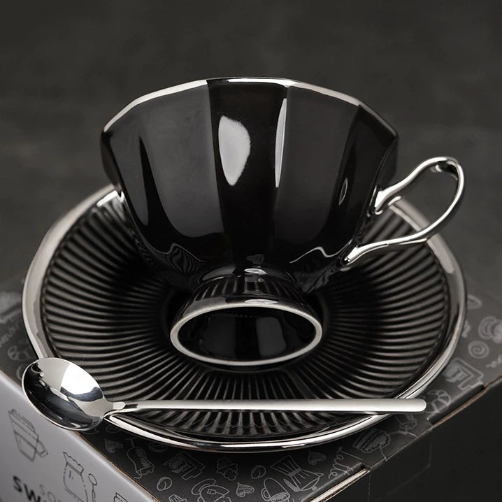 Classical Twelve-Cornered Cup And Saucer - Velart Home