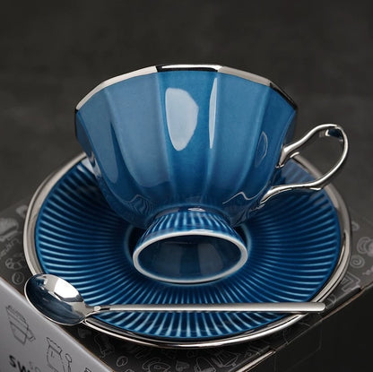 Classical Twelve-Cornered Cup And Saucer - Velart Home