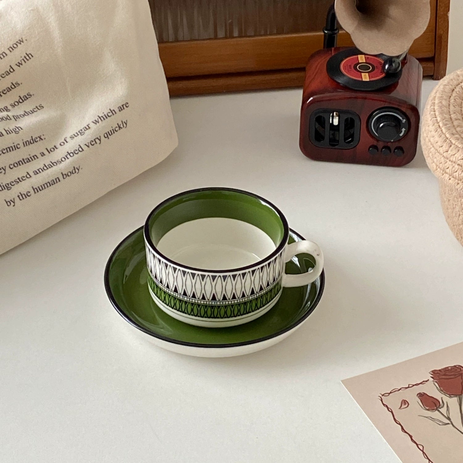 Vintage Green Ceramic Cup & Saucer Set - Velart Home