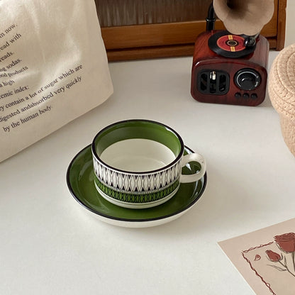 Vintage Green Ceramic Cup & Saucer Set - Velart Home