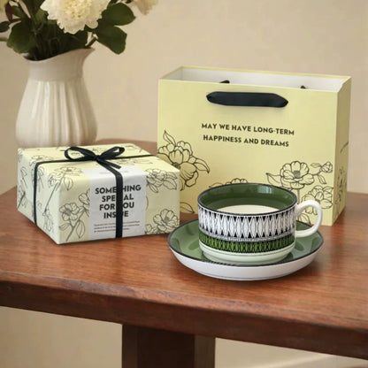 Vintage Green Ceramic Cup & Saucer Set - Velart Home