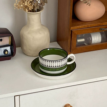 Vintage Green Ceramic Cup & Saucer Set - Velart Home