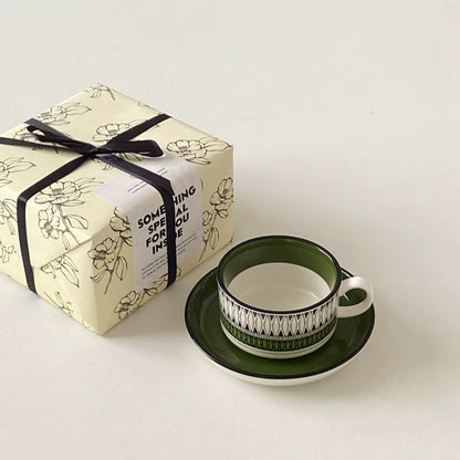 Vintage Green Ceramic Cup & Saucer Set - Velart Home