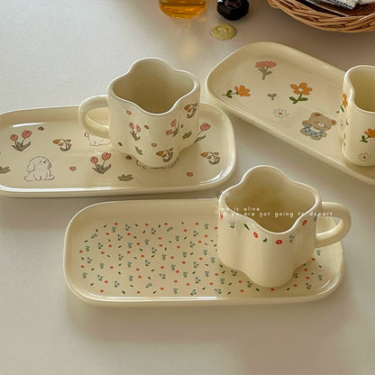 Elegant Tulip Illustrated Ceramic Cup & Saucer Set - Velart Home