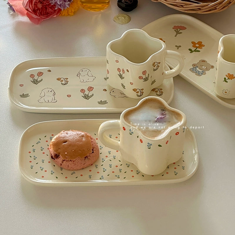 Elegant Tulip Illustrated Ceramic Cup & Saucer Set - Velart Home