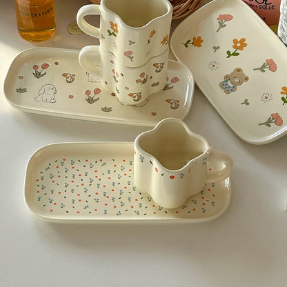 Elegant Tulip Illustrated Ceramic Cup & Saucer Set - Velart Home