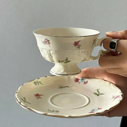 Exquisite Cream Floral Ceramic Teacup & Saucer Set - Velart Home