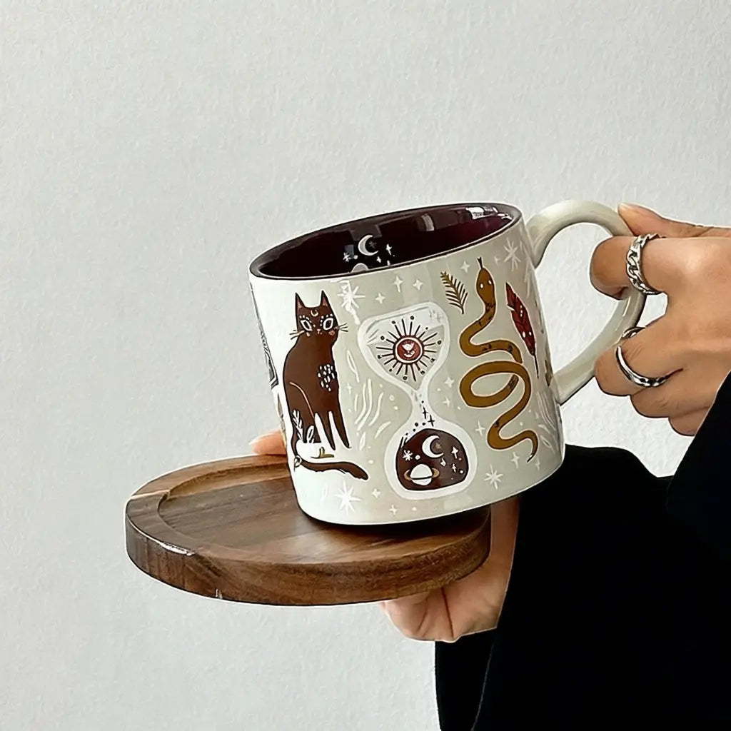 Magic Forest Cat Ceramic Mug & Saucer - Velart Home