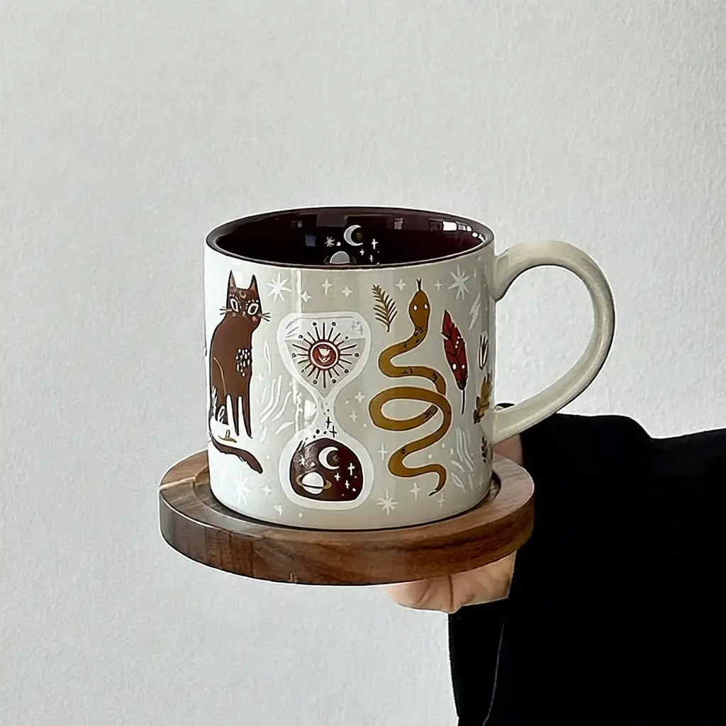 Magic Forest Cat Ceramic Mug & Saucer - Velart Home