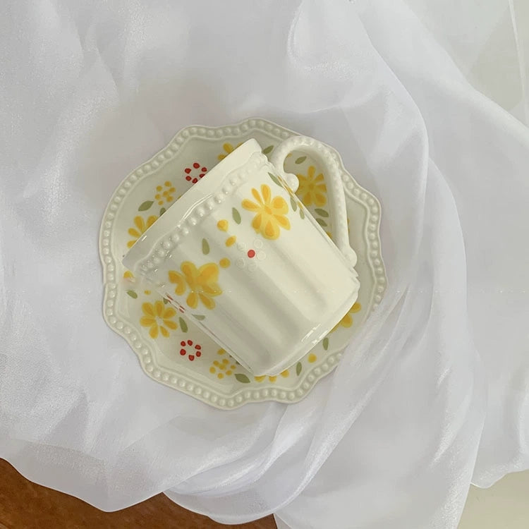 Pastoral style yellow flower cup & saucer - Velart Home