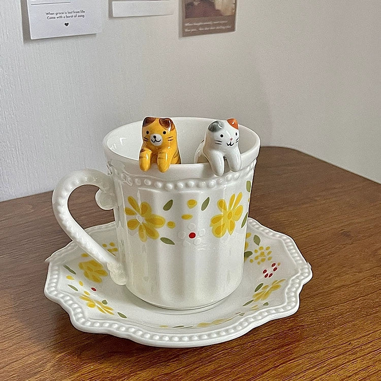 Pastoral style yellow flower cup & saucer - Velart Home