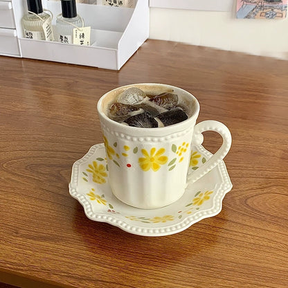 Pastoral style yellow flower cup & saucer - Velart Home