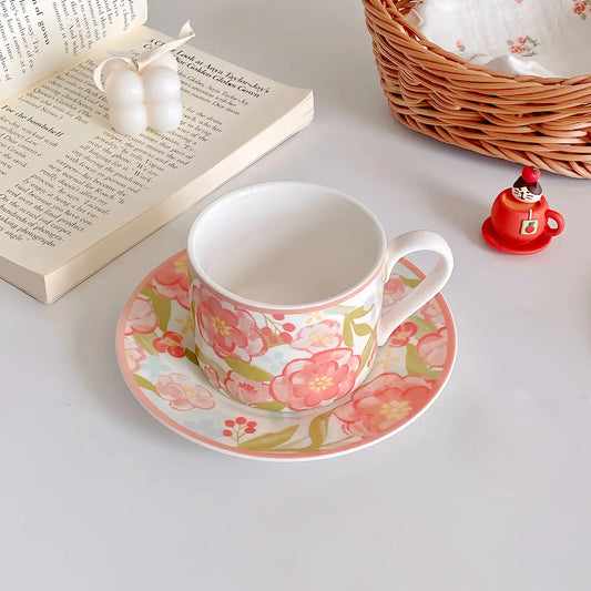 Hand-Painted Pink Camellia Cup & Saucer Set - Velart Home