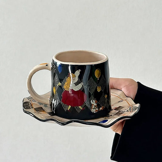 Felicia Black Ripple Coffee Cup & Saucer - Velart Home