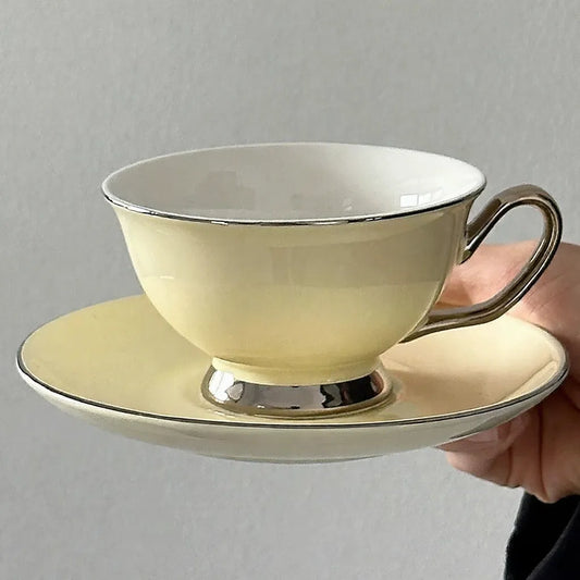 Retro light luxury light yellow coffee cup & saucer - Velart Home