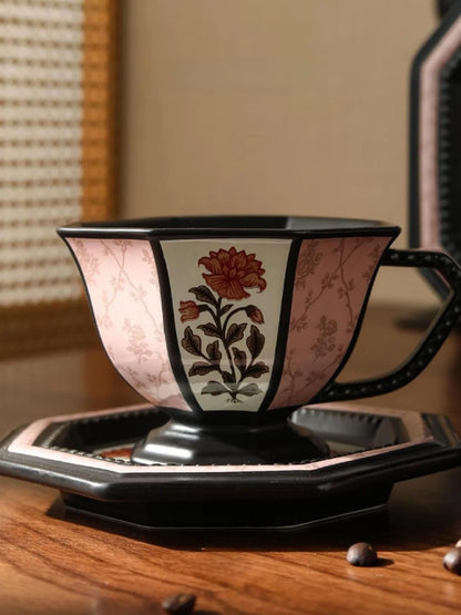 Octagonal Floral Ceramic Coffee Cup - VELART HOME