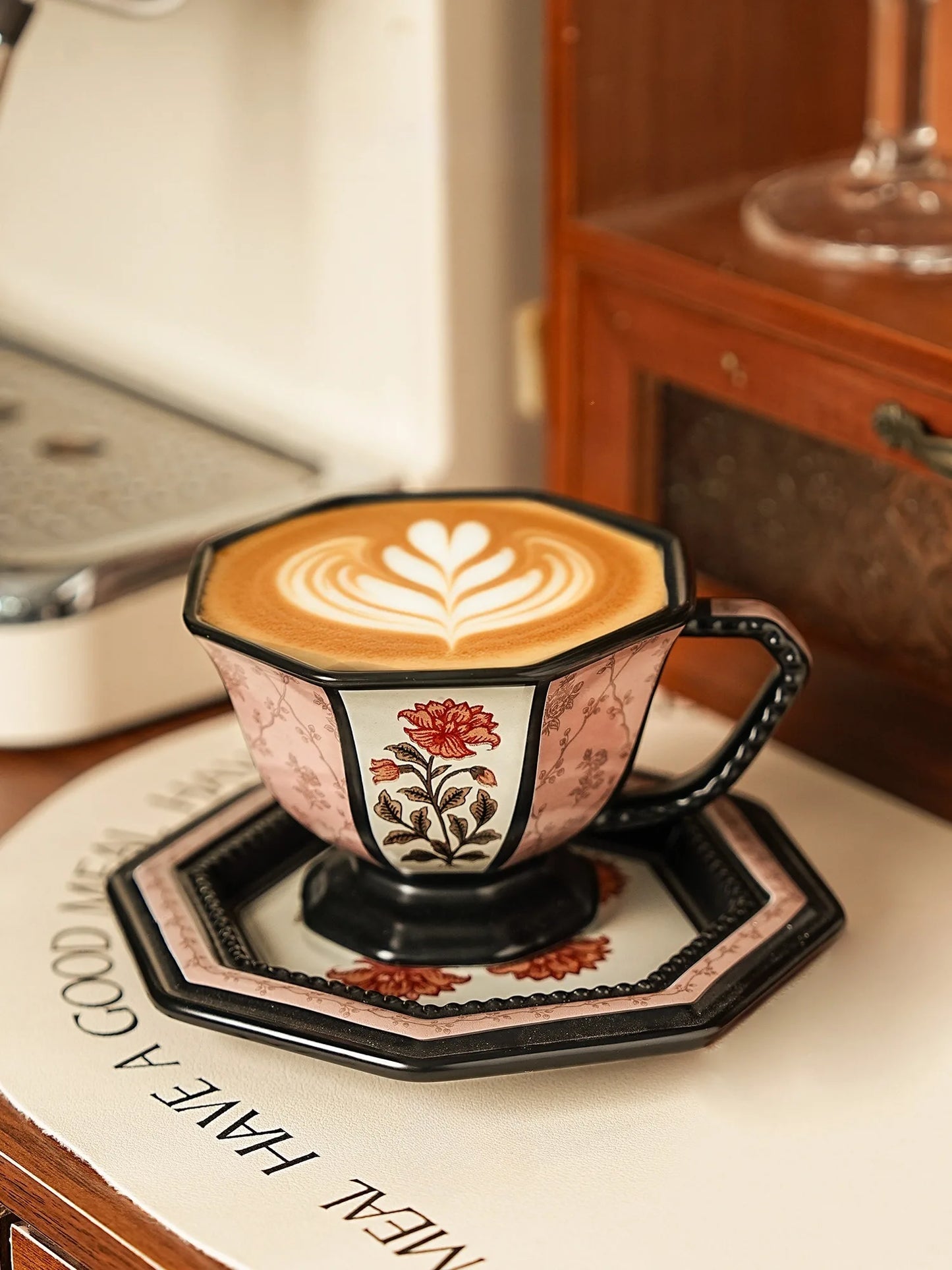 Octagonal Floral Ceramic Coffee Cup - VELART HOME