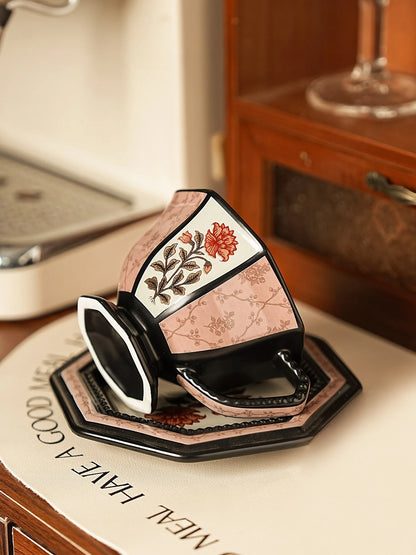 Octagonal Floral Ceramic Coffee Cup - VELART HOME