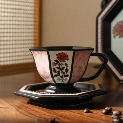 Octagonal Floral Ceramic Coffee Cup - VELART HOME