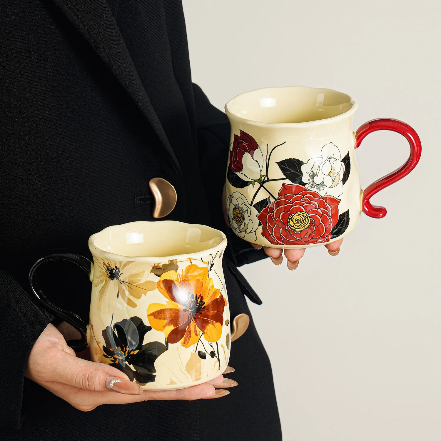 Scalloped Rim Botanical Mug - VELART HOME