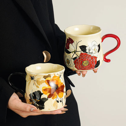 Scalloped Rim Botanical Mug - VELART HOME