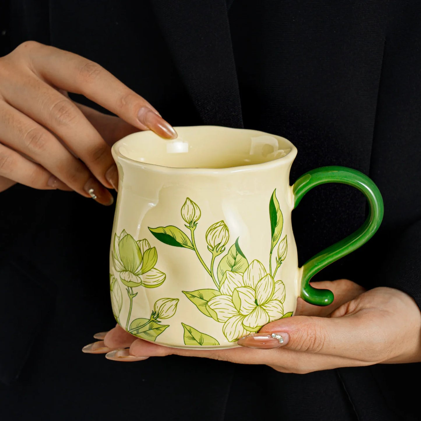 Scalloped Rim Botanical Mug - VELART HOME