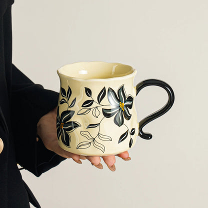 Scalloped Rim Botanical Mug - VELART HOME