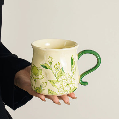 Scalloped Rim Botanical Mug - VELART HOME