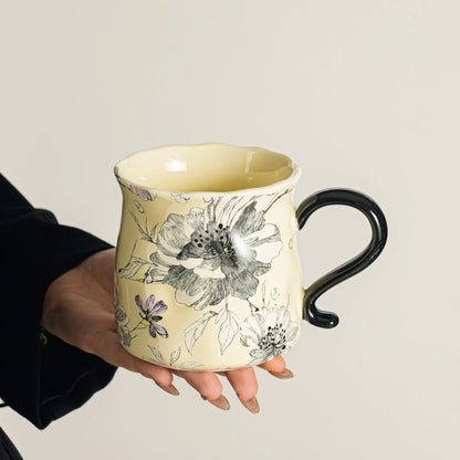 Scalloped Rim Botanical Mug - VELART HOME