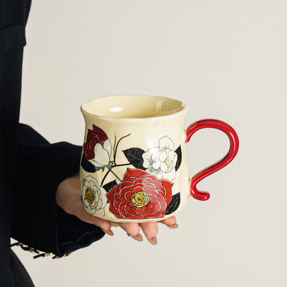 Scalloped Rim Botanical Mug - VELART HOME