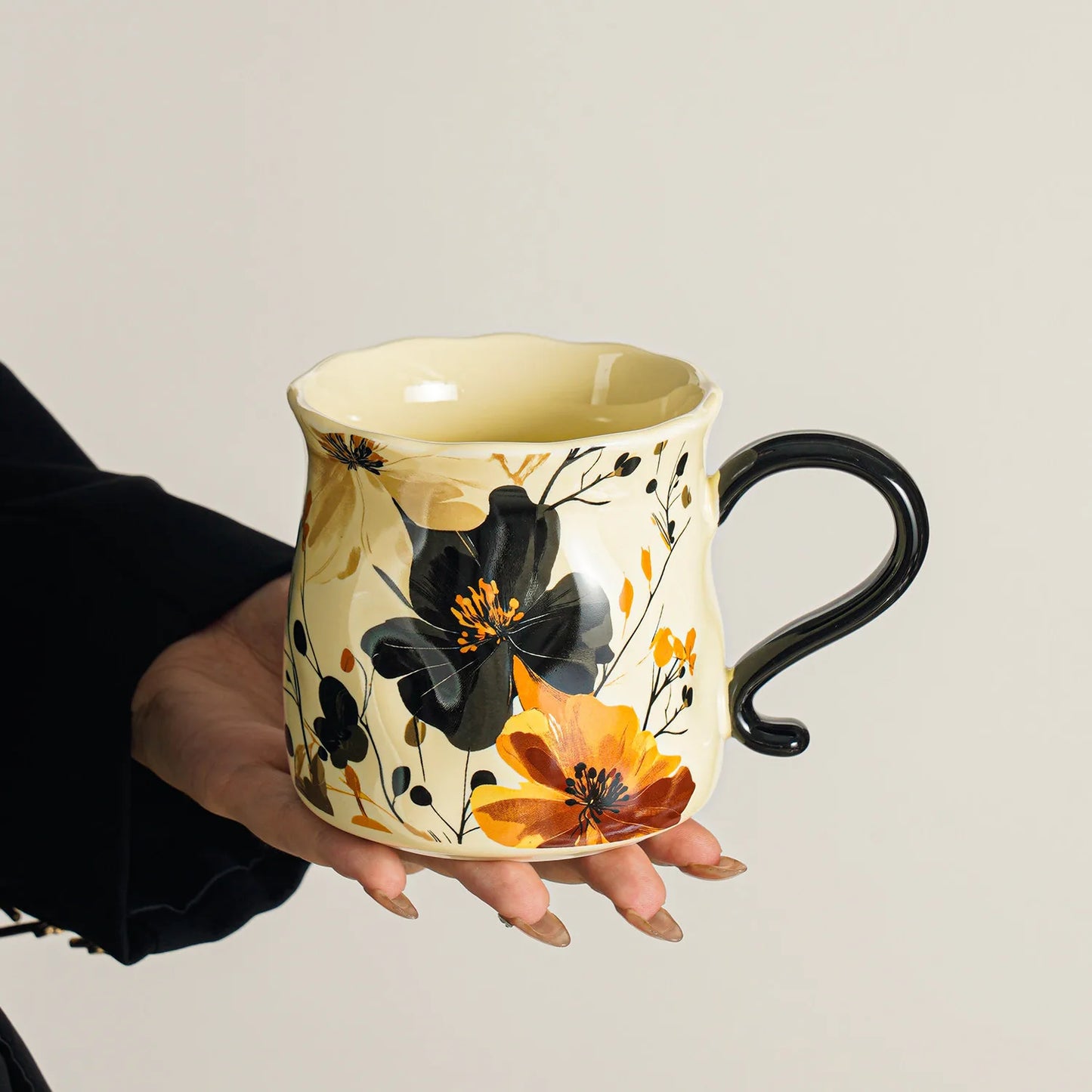 Scalloped Rim Botanical Mug - VELART HOME