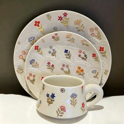 Floral Embossed Ceramic Dinnerware Set - VELART HOME