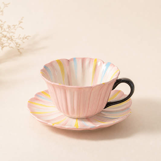 Flower Shaped Ceramic Cup And Saucer - VELART HOME