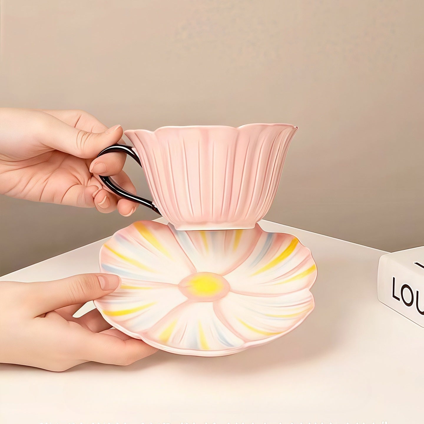Flower Shaped Ceramic Cup And Saucer - VELART HOME