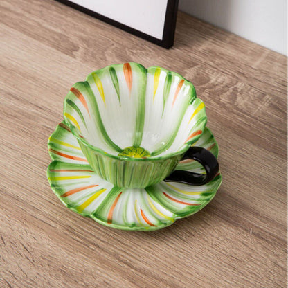 Flower Shaped Ceramic Cup And Saucer - VELART HOME