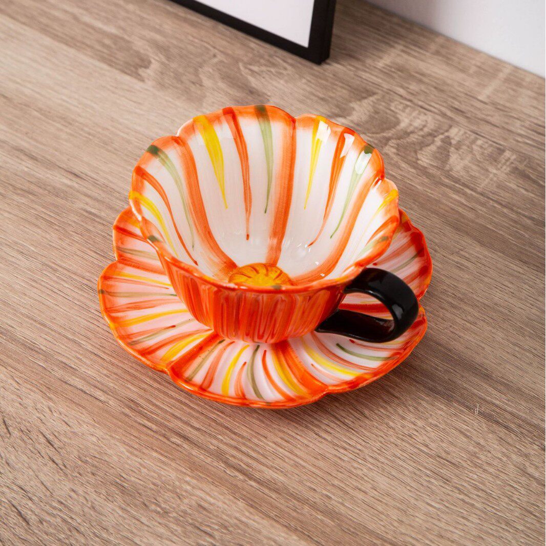 Flower Shaped Ceramic Cup And Saucer - VELART HOME