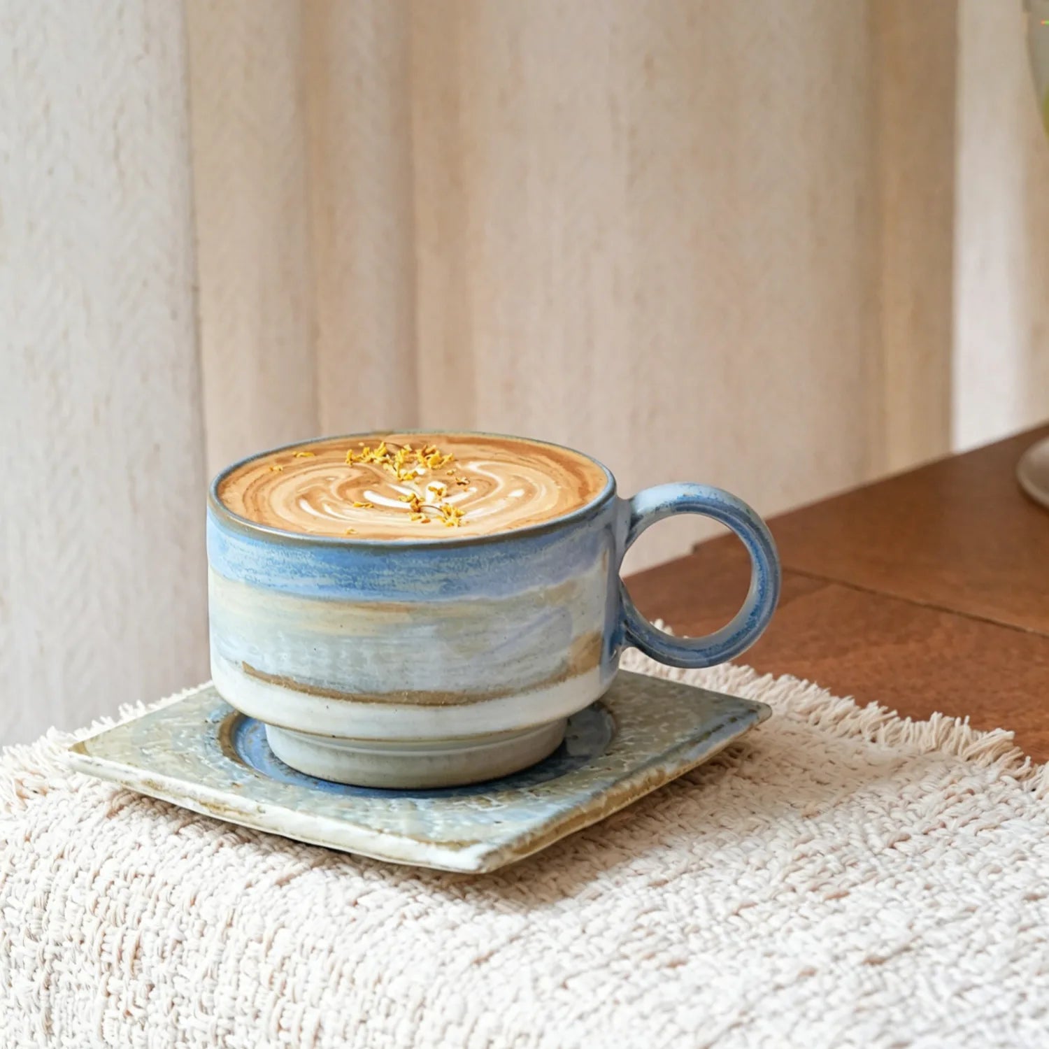 Blue White Latte Cup And Saucer - VELART HOME
