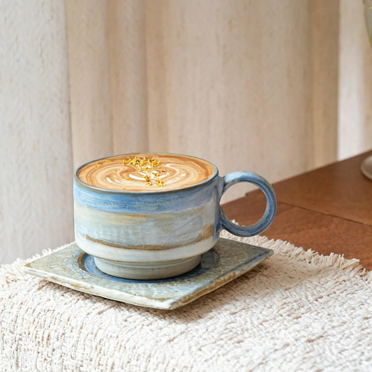 Blue White Latte Cup And Saucer - VELART HOME