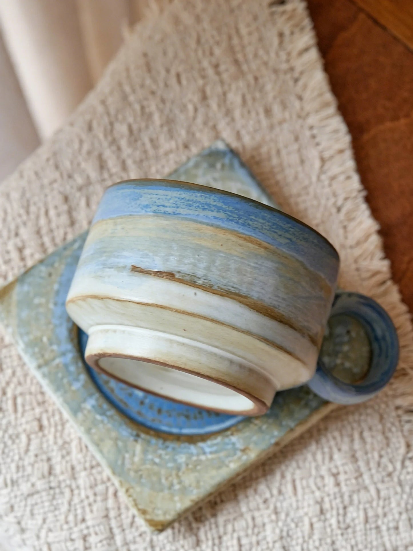 Blue White Latte Cup And Saucer - VELART HOME