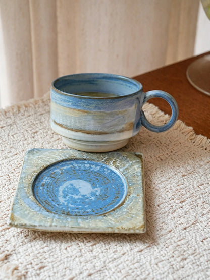 Blue White Latte Cup And Saucer - VELART HOME
