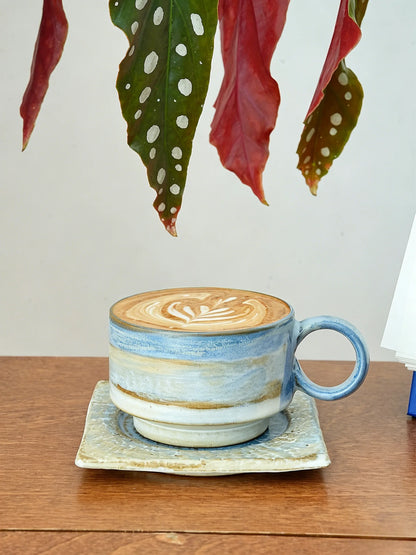 Blue White Latte Cup And Saucer - VELART HOME