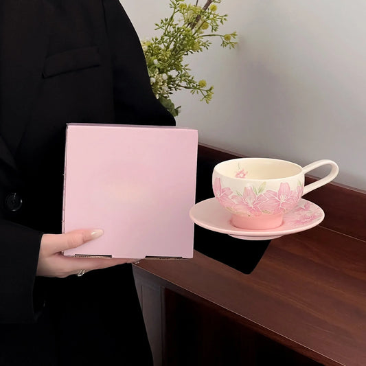 Pink Floral Coffee Cup Set - VELART HOME